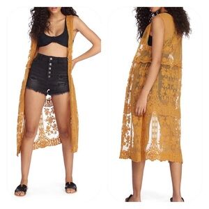 Sweet Generis S mustard lace embroidered sleeveless boho festival kimono